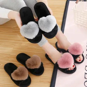 Love Heart Cotton Women Slippers