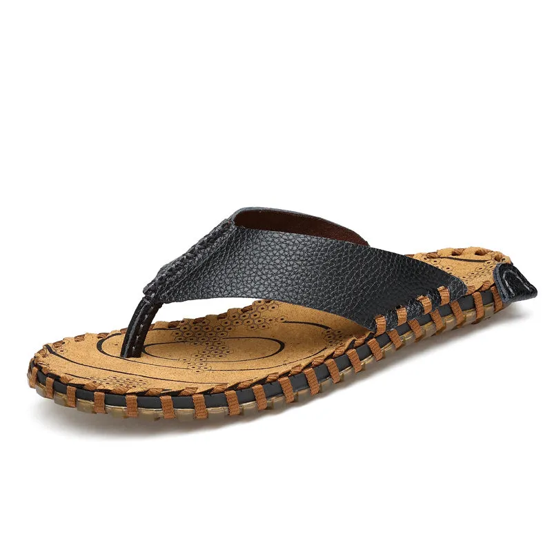 Men Flip Flops Leather Summer Designer Men's Slippers Outdoor Sandals