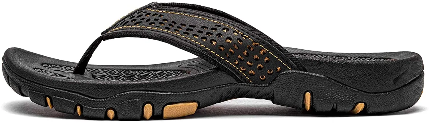 Men Sandals Leather Sport Flip Flops Comfort Casual Outdoor