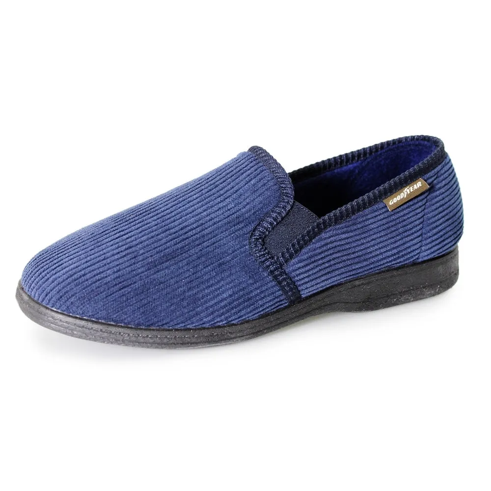 Mens Bedroom Slippers Goodyear Navy Double Gusset Humber