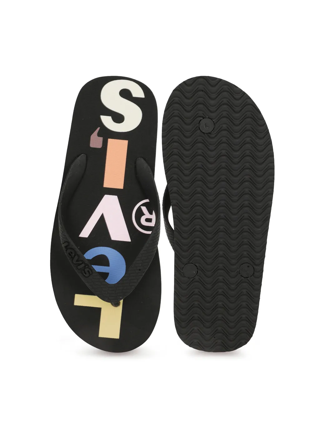 Men's Black Debossed & Printed Logo Flip-Flops