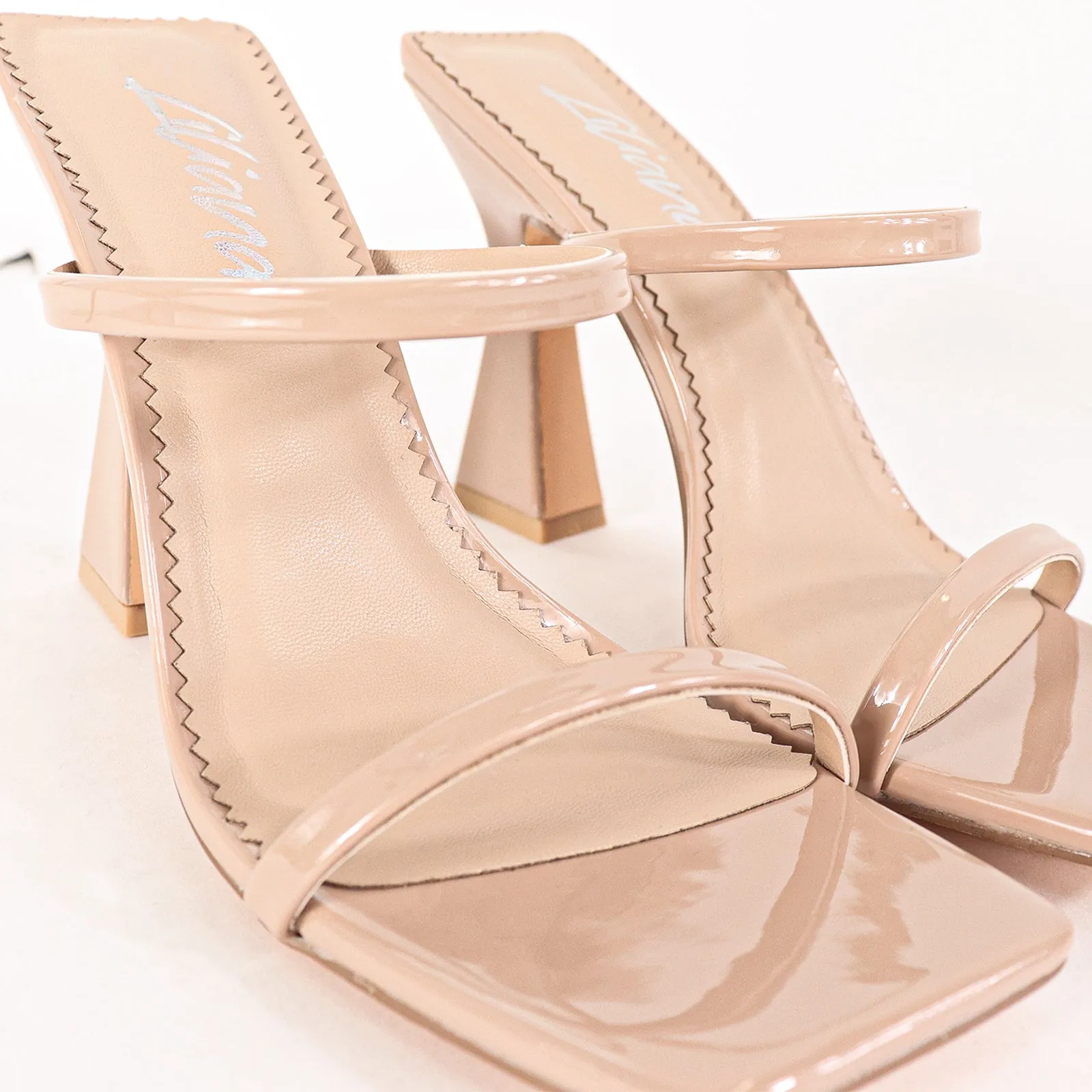 MICHAELA-1 SQUARED STRAPPY TRAPEZOID HIGH HEELS - NUDE