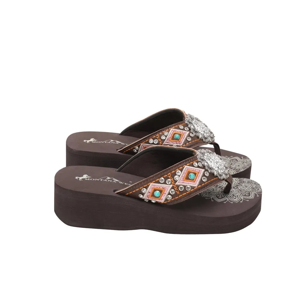 Montana West Mandala Silver Concho Flip Flop