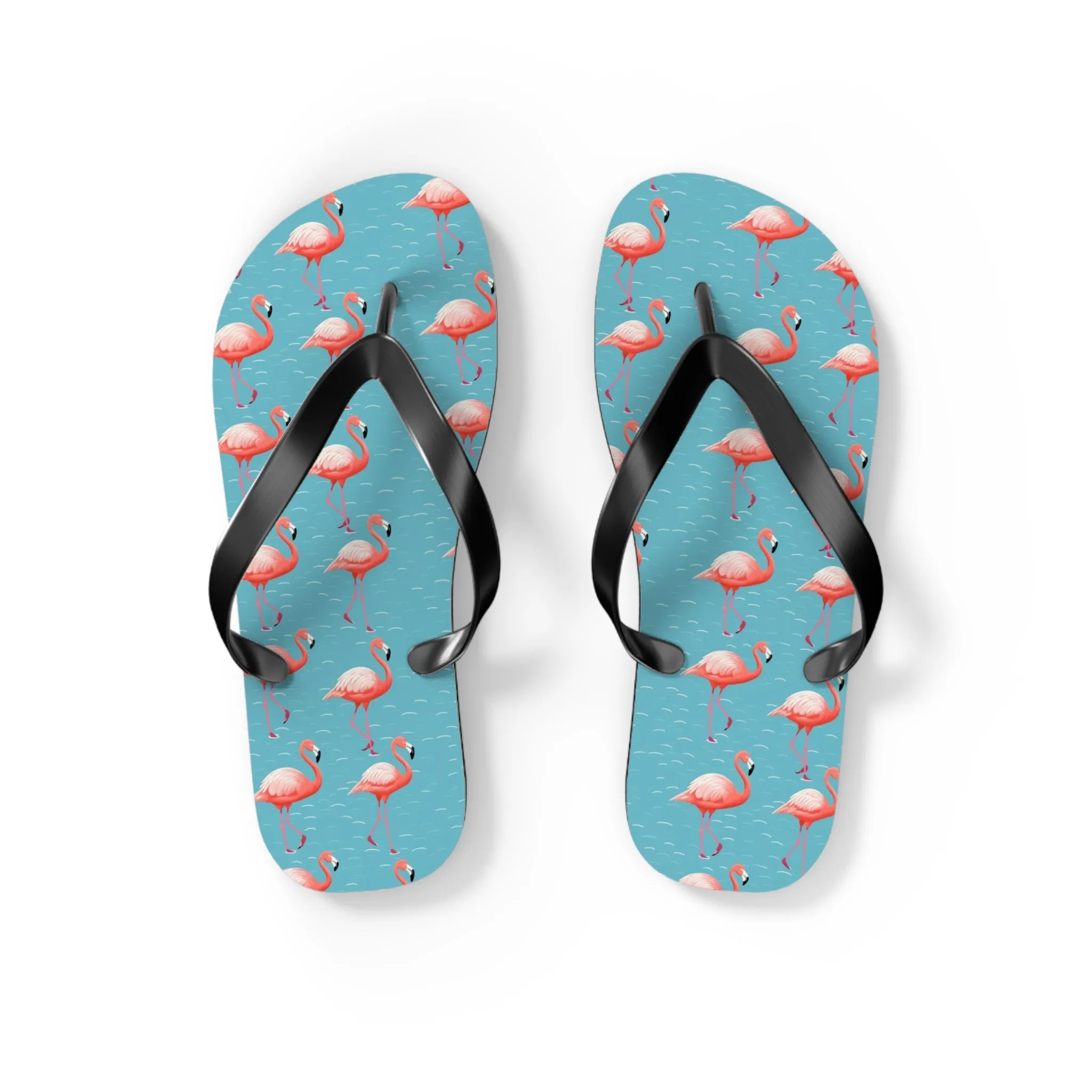 Pink Flamingo Flip Flops, Blue Water Comfortable Thong Sandals Summer Woman Men Ladies Beach Print Rubber Slip On Shoes