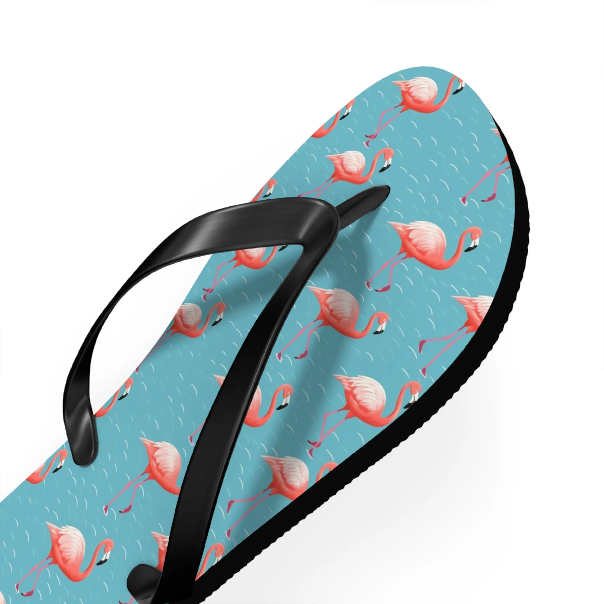 Pink Flamingo Flip Flops, Blue Water Comfortable Thong Sandals Summer Woman Men Ladies Beach Print Rubber Slip On Shoes