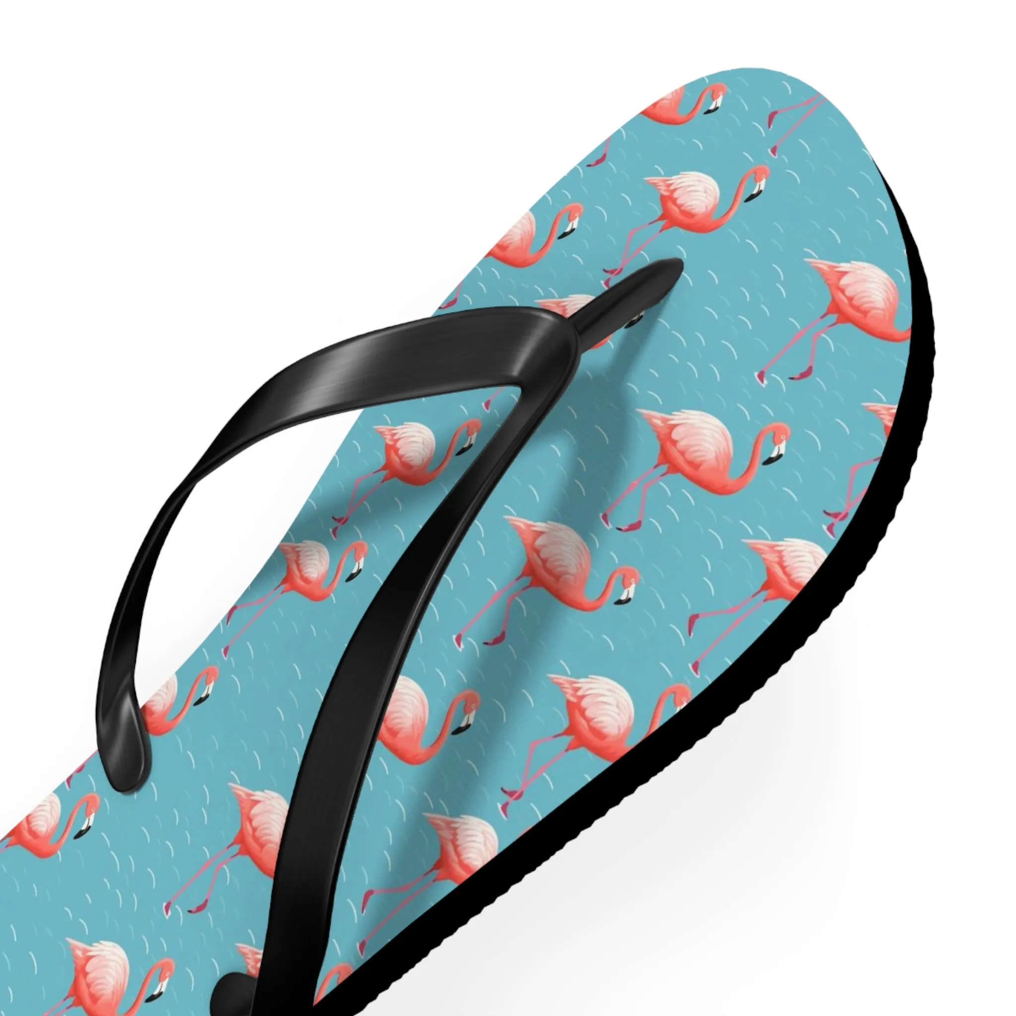 Pink Flamingo Flip Flops, Blue Water Comfortable Thong Sandals Summer Woman Men Ladies Beach Print Rubber Slip On Shoes