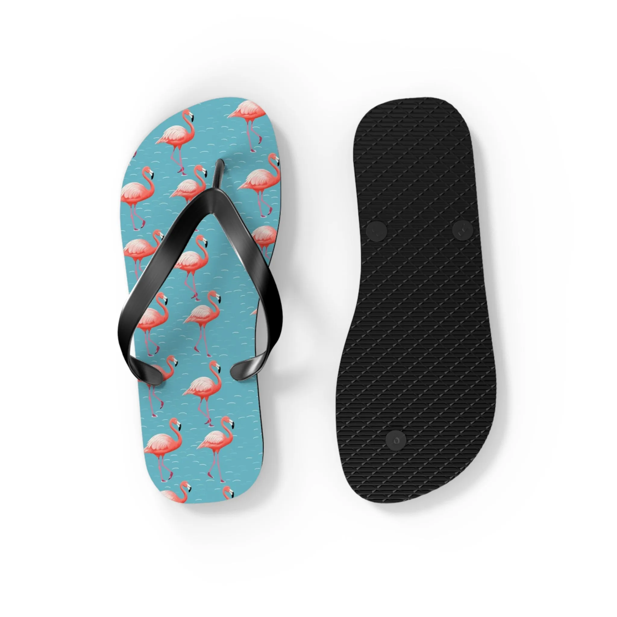 Pink Flamingo Flip Flops, Blue Water Comfortable Thong Sandals Summer Woman Men Ladies Beach Print Rubber Slip On Shoes