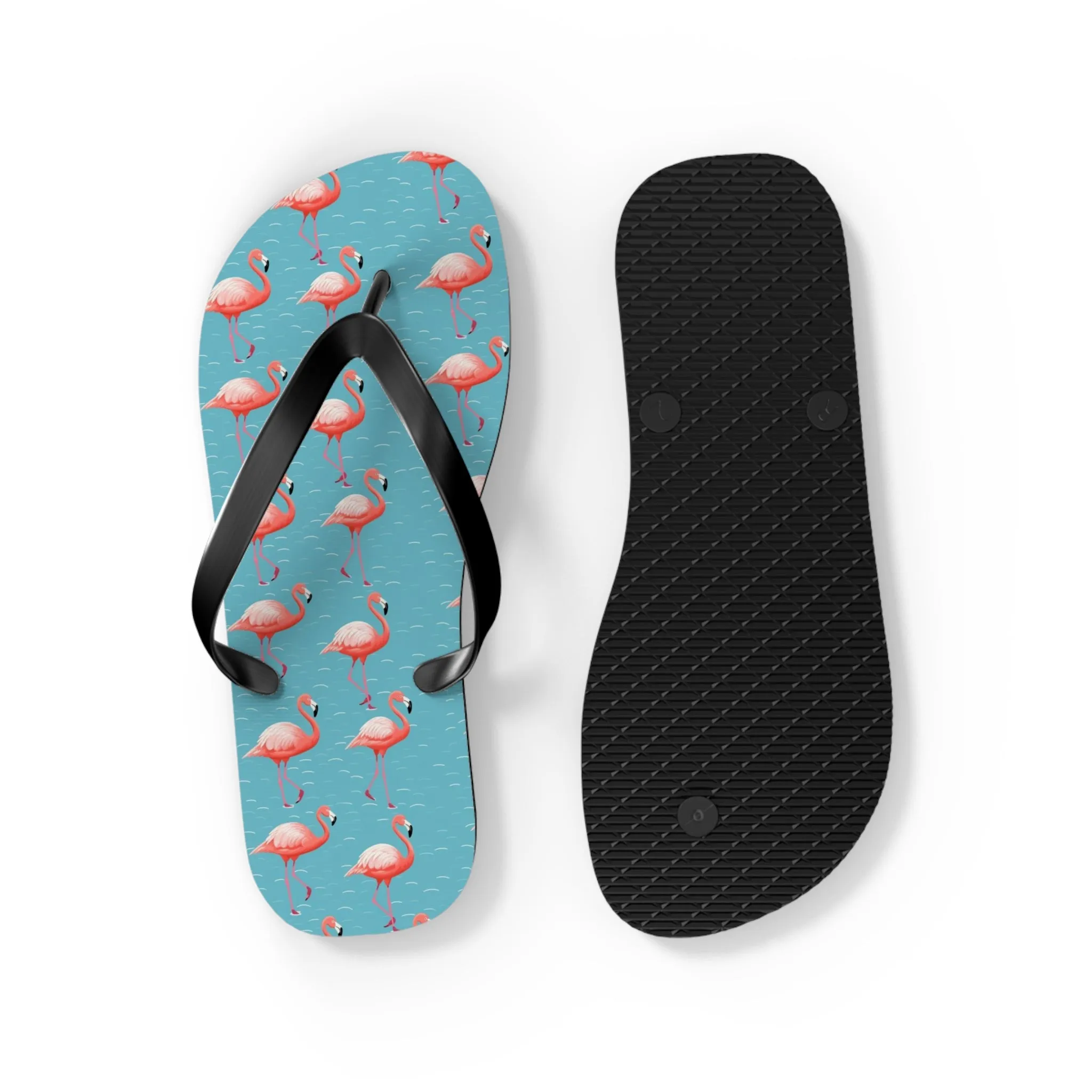 Pink Flamingo Flip Flops, Blue Water Comfortable Thong Sandals Summer Woman Men Ladies Beach Print Rubber Slip On Shoes