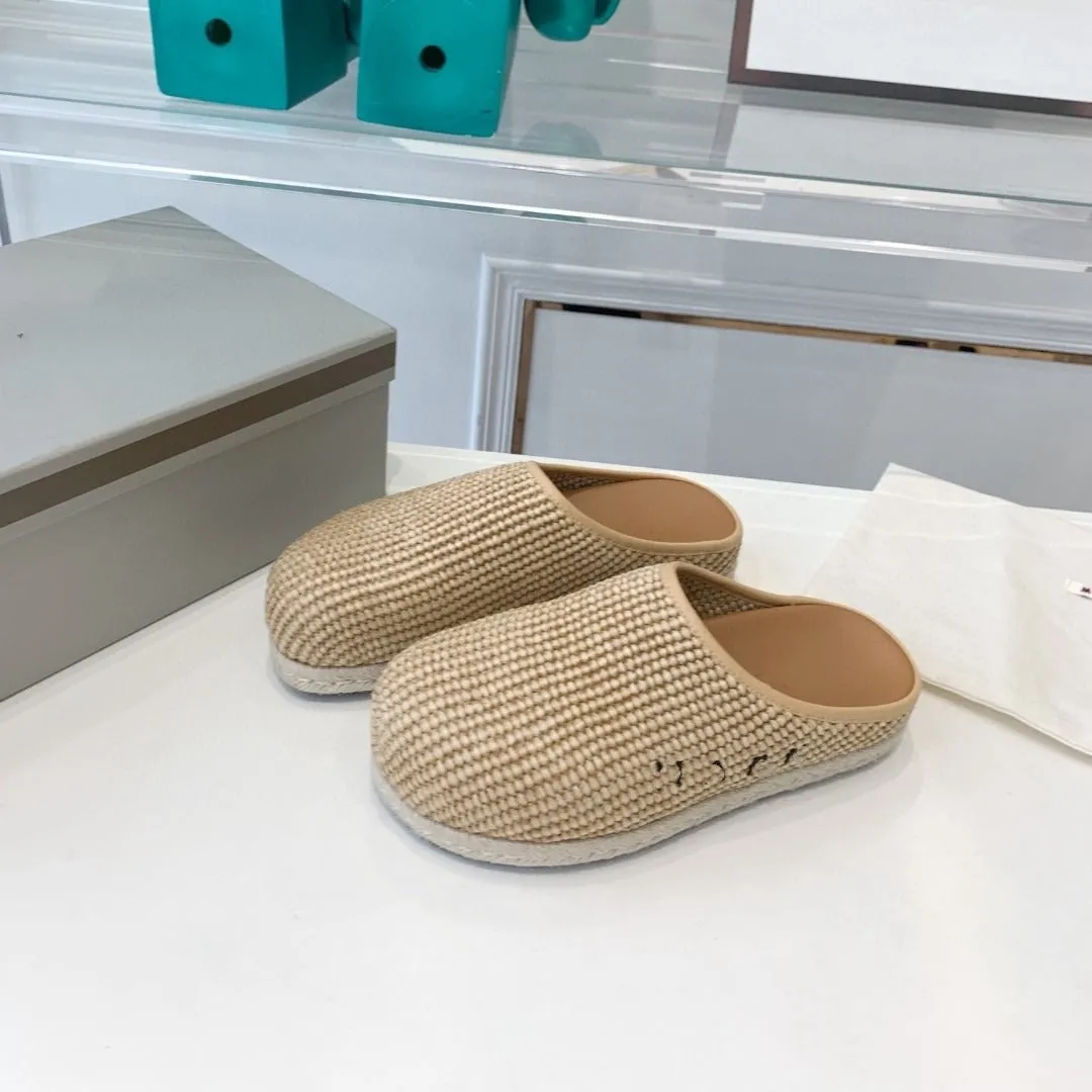 Pre Order:  Grass Woven Breathable Round Toe Slippers