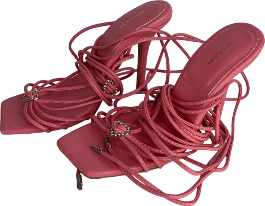 PrettyLittleThing Pink Extreme Strappy Square Toe Heeled Sandals UK 3 EU 36 👠