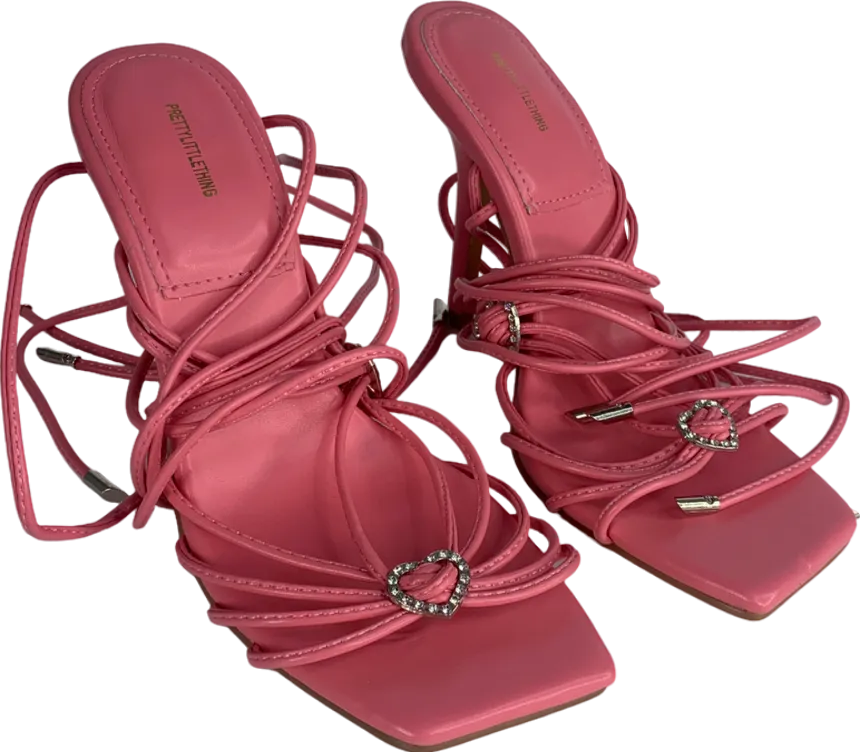 PrettyLittleThing Pink Extreme Strappy Square Toe Heeled Sandals UK 3 EU 36 👠