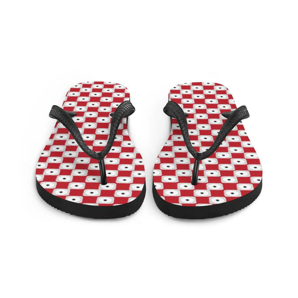 Red Chequered Pattern Flip-Flops