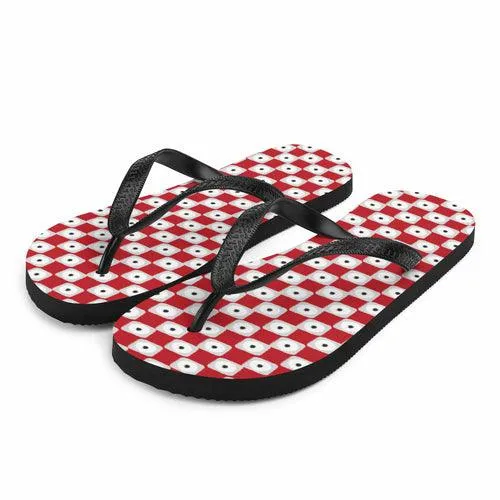 Red Chequered Pattern Flip-Flops