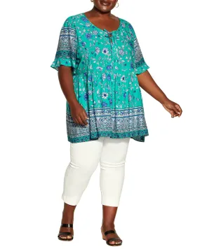 Rya Mixed Floral Tunic | Mint / Cornflower Blue