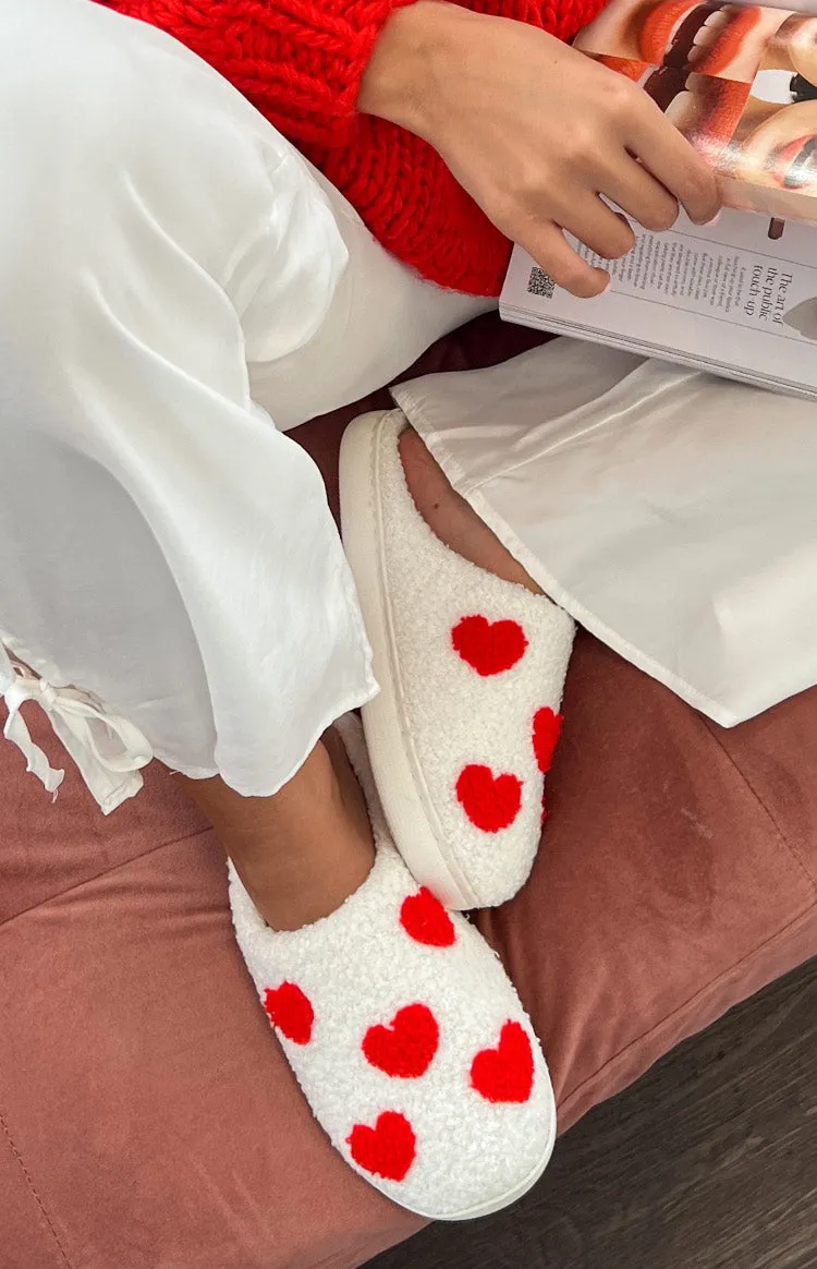 Sweetheart Sole White Love Heart Slippers (FREE OVER $250)