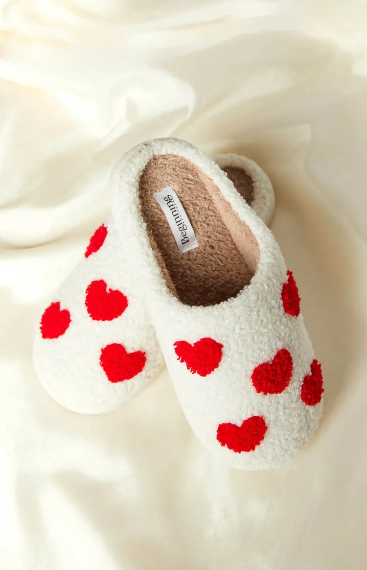 Sweetheart Sole White Love Heart Slippers (FREE OVER $250)