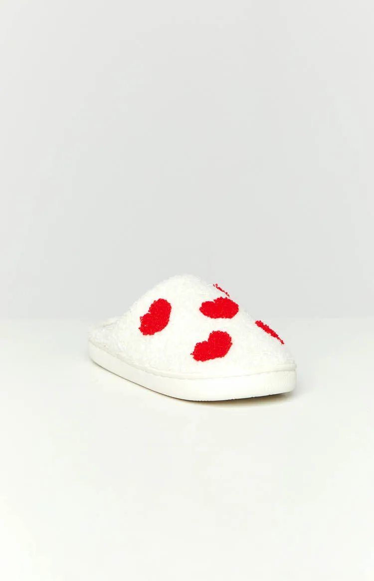 Sweetheart Sole White Love Heart Slippers (FREE OVER $250)