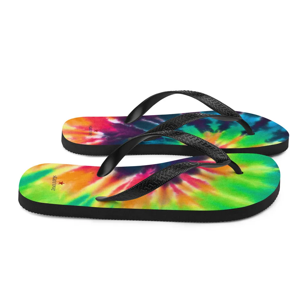 Tie Dye Flip Flops, Comfortable Footwear Thong Sandals Summer Woman Men Beach Print Rubber Slip On Shoes