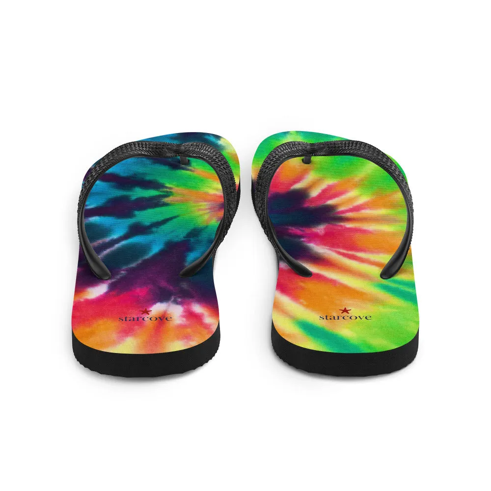 Tie Dye Flip Flops, Comfortable Footwear Thong Sandals Summer Woman Men Beach Print Rubber Slip On Shoes