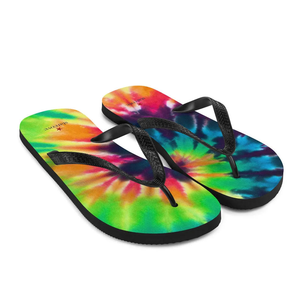 Tie Dye Flip Flops, Comfortable Footwear Thong Sandals Summer Woman Men Beach Print Rubber Slip On Shoes