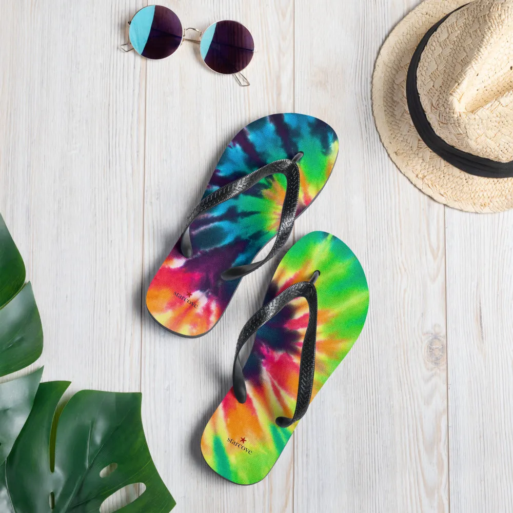 Tie Dye Flip Flops, Comfortable Footwear Thong Sandals Summer Woman Men Beach Print Rubber Slip On Shoes