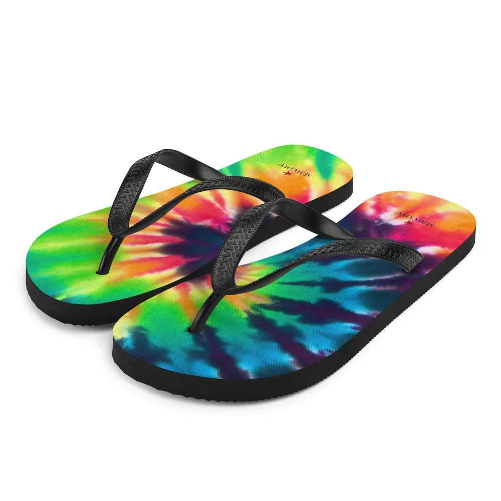 Tie Dye Flip Flops, Comfortable Footwear Thong Sandals Summer Woman Men Beach Print Rubber Slip On Shoes