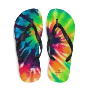 Tie Dye Flip Flops, Comfortable Footwear Thong Sandals Summer Woman Men Beach Print Rubber Slip On Shoes