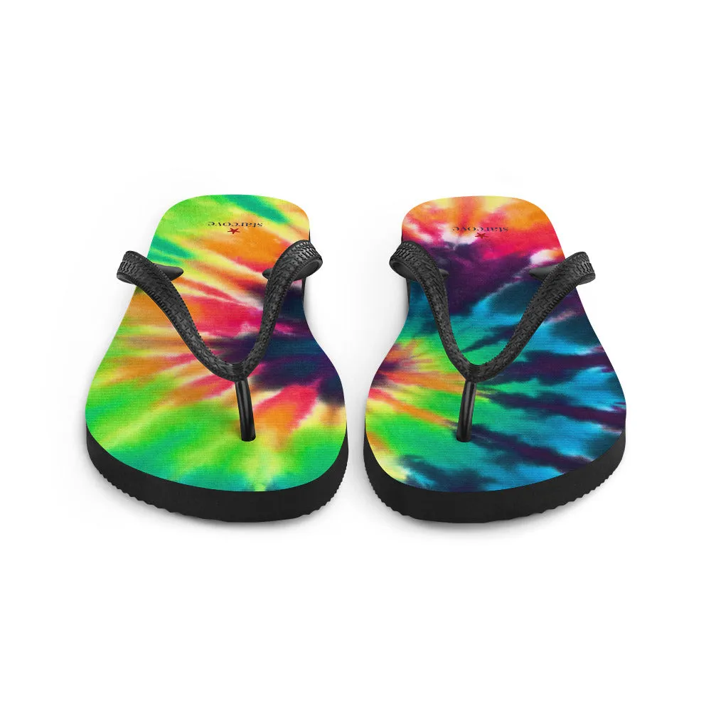 Tie Dye Flip Flops, Comfortable Footwear Thong Sandals Summer Woman Men Beach Print Rubber Slip On Shoes