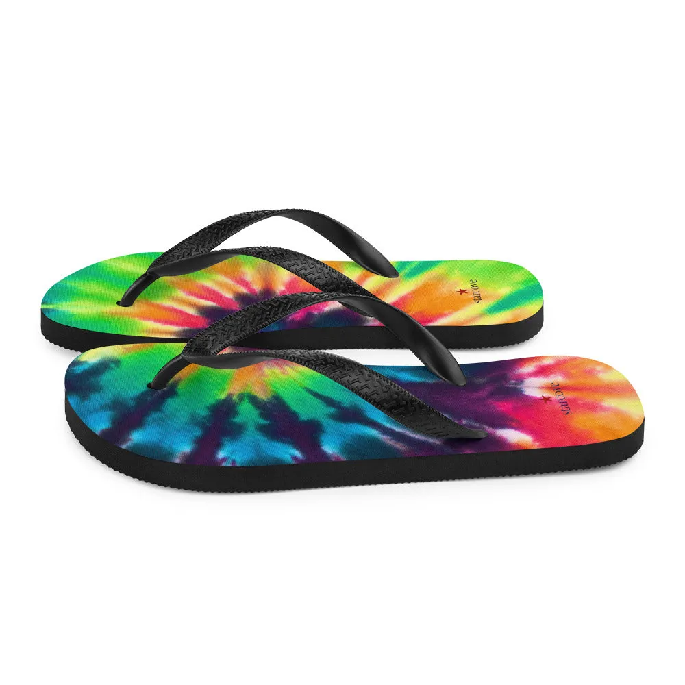 Tie Dye Flip Flops, Comfortable Footwear Thong Sandals Summer Woman Men Beach Print Rubber Slip On Shoes