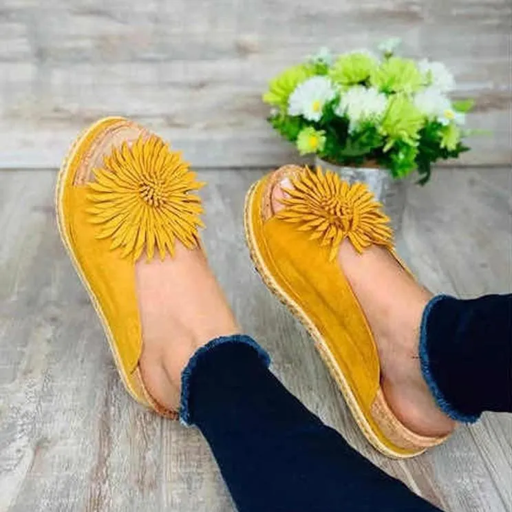 Women flower peep toe thick flatform boho slides summer slippers