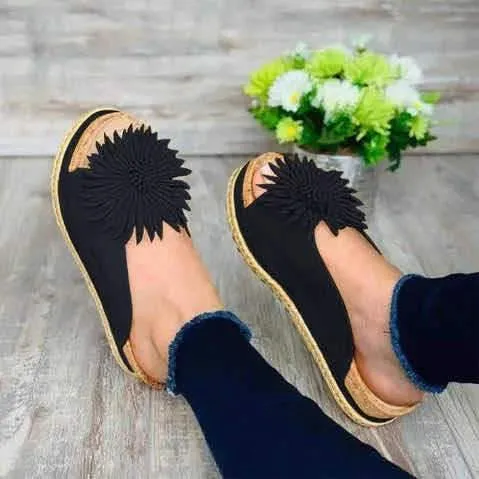 Women flower peep toe thick flatform boho slides summer slippers