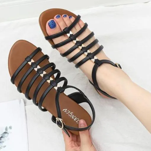 Women's flat boho buckle strap gladiator sandals