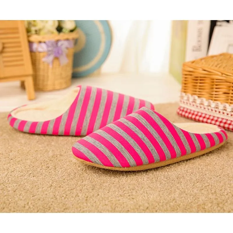 Women's house slippers with arch support striped cotton warm bedroom slippers