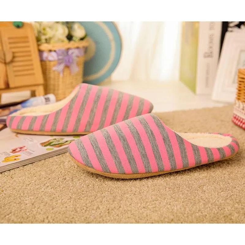 Women's house slippers with arch support striped cotton warm bedroom slippers