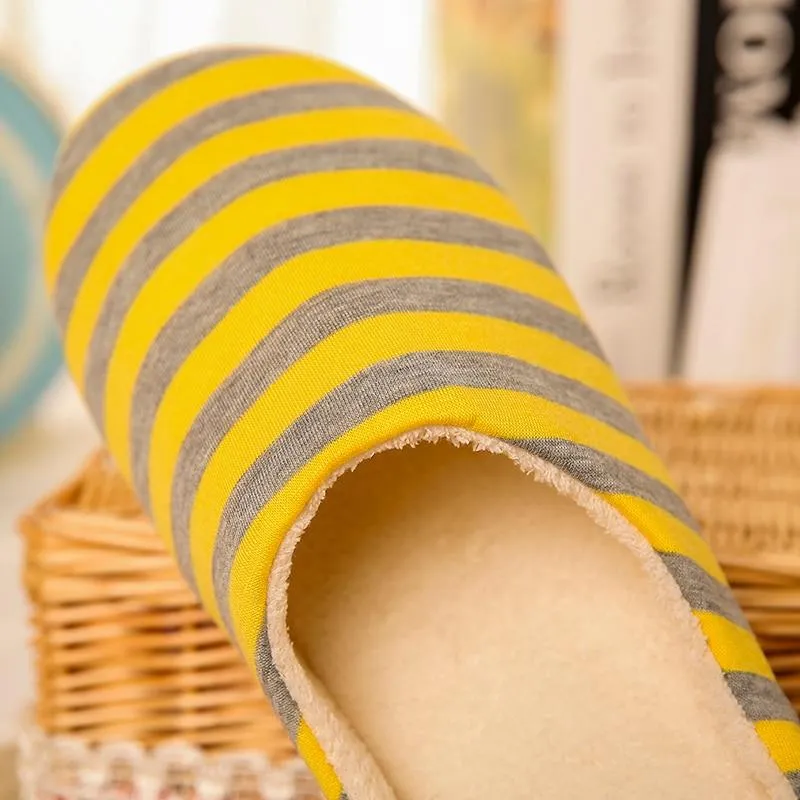 Women's house slippers with arch support striped cotton warm bedroom slippers