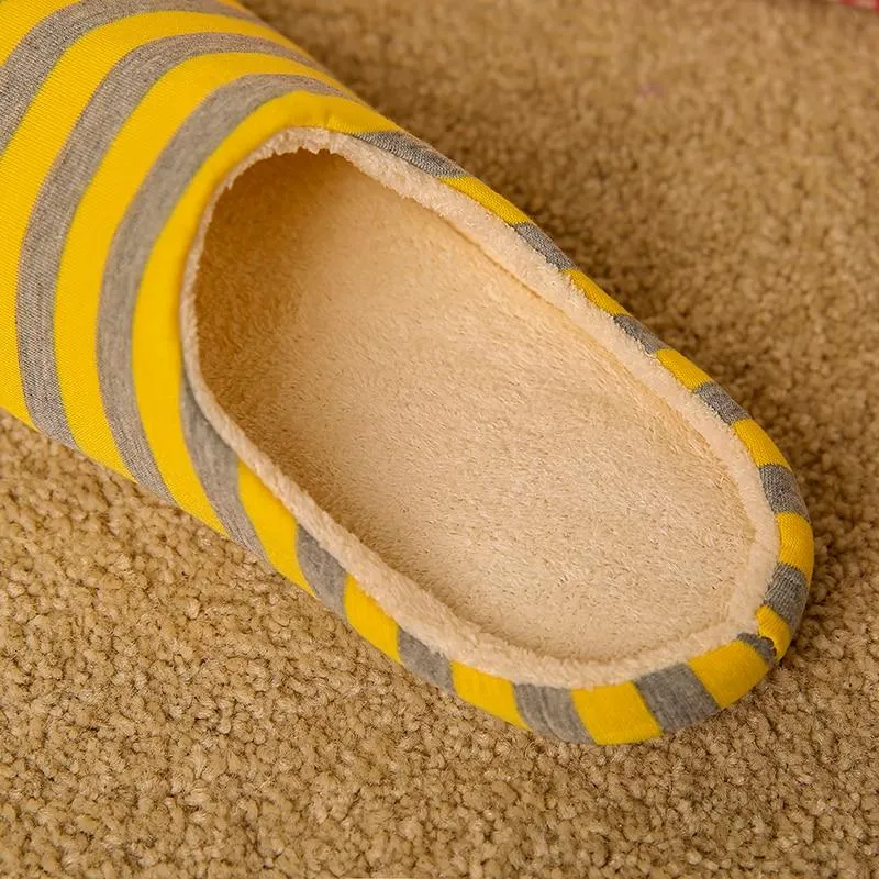 Women's house slippers with arch support striped cotton warm bedroom slippers