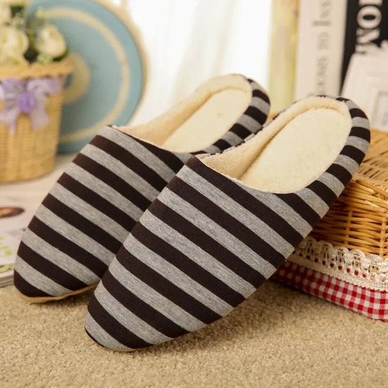 Women's house slippers with arch support striped cotton warm bedroom slippers