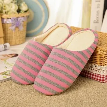 Women's house slippers with arch support striped cotton warm bedroom slippers